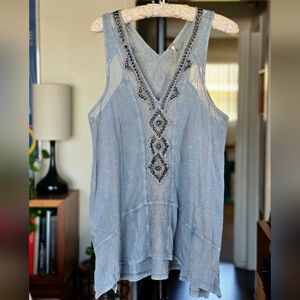 Free People Blue Beaded Sleeveless Tunic Top